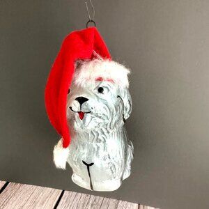 Vintage Glass Christmas Ornament Dog in Santa Hat Made in Italy